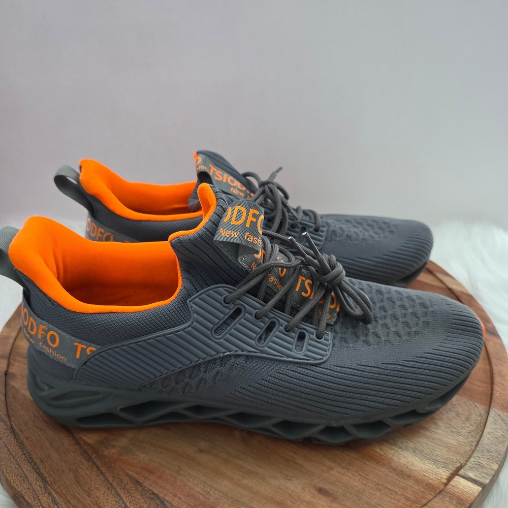 TSIODFO Mens Grey Orange Blade Running Sneakers Athletic Shoes‎ Sz 45 US 11-11.5